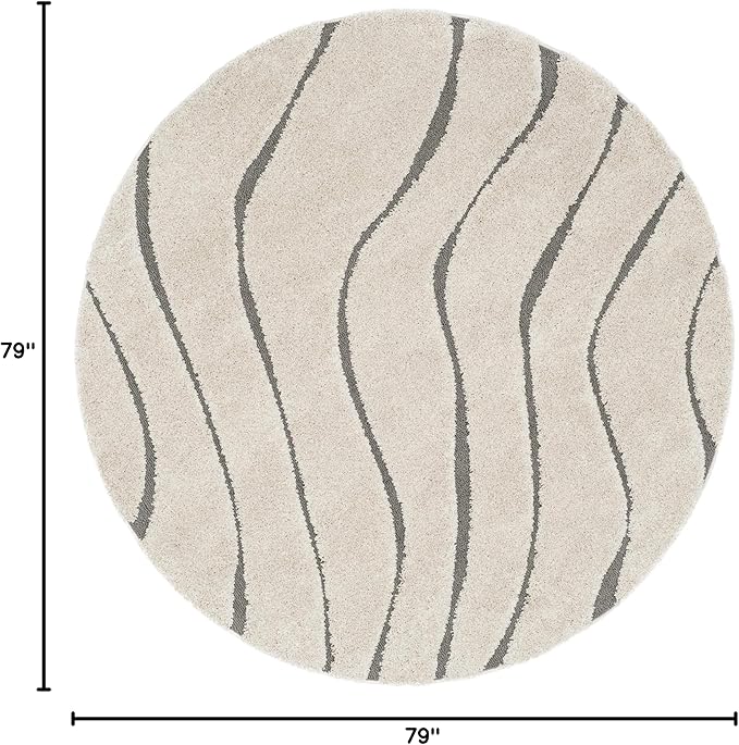 SAFAVIEH Florida Shag Collection Area Rug - 6'7" Round, Cream & Grey, Non-Shedding & Easy Care, 1.2-inch Thick Ideal for High Traffic Areas in Living Room, Bedroom (SG472-1180)