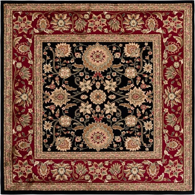 SAFAVIEH Lyndhurst Collection Area Rug - 6' Square, Black & Red, Traditional Oriental Design, Non-Shedding & Easy Care, Ideal for High Traffic Areas in Living Room, Bedroom (LNH212G)