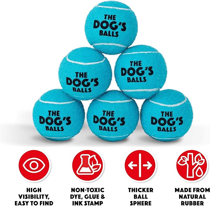 The Little Dog’s Balls Dog Tennis Balls for Small Dogs & Puppies, Blue, 6-Pack - Non-Abrasive Felt Fetch Balls, Tough Rubber Core, Float in Water