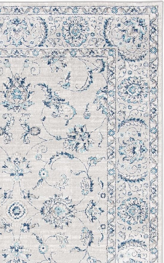 SAFAVIEH Brentwood Collection Area Rug - 11' Square, Light Grey & Blue, Oriental Floral Scroll Design, Non-Shedding & Easy Care, Ideal for High Traffic Areas in Living Room, Bedroom (BNT854G)