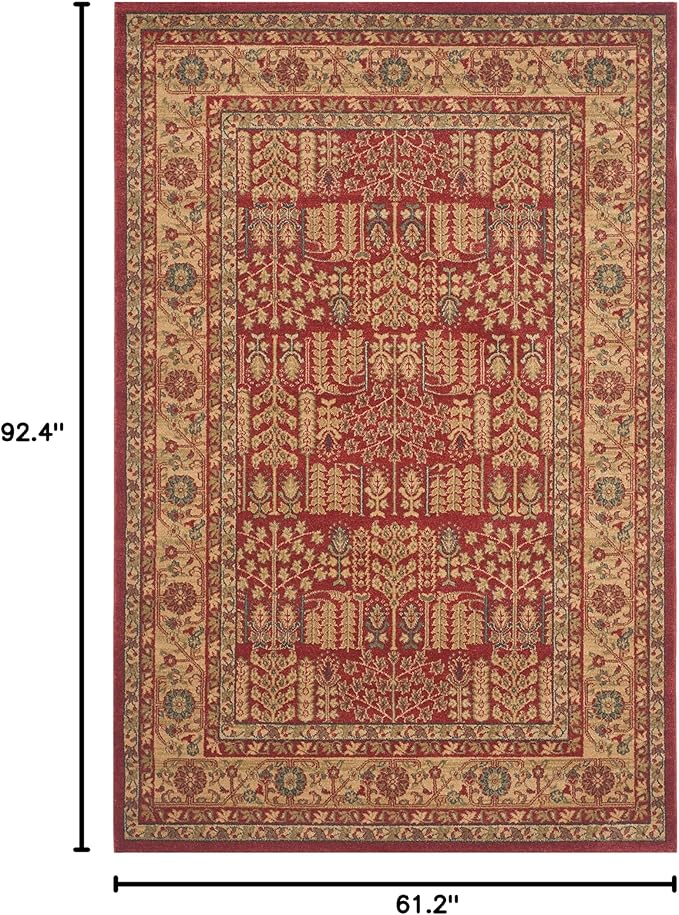 SAFAVIEH Mahal Collection Area Rug - 5'1" x 7'7", Red & Natural, Traditional Oriental Design, Non-Shedding & Easy Care, Ideal for High Traffic Areas in Living Room, Bedroom (MAH697A)