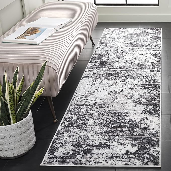 SAFAVIEH Amelia Collection Runner - 2'2" x 8', Charcoal & Ivory, Modern Abstract Design, Non-Shedding & Easy Care, Ideal for The Living Room, Dining, Bedroom (ALA705H)