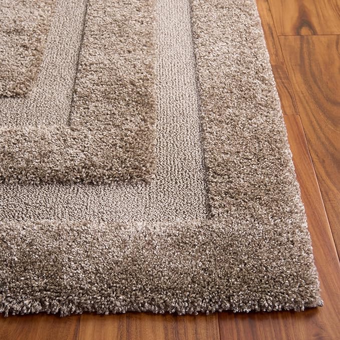 SAFAVIEH Florida Shag Collection Area Rug - 6'7" Square, Beige & Beige, Border Design, Non-Shedding & Easy Care, 1.2-inch Thick Ideal for High Traffic Areas in Living Room, Bedroom (SG454-1313)