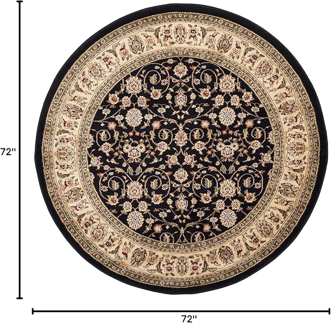 SAFAVIEH Lyndhurst Collection Area Rug - 6' Round, Black/Ivory, Geometric Design, Ideal for High Traffic Areas in Living Room, Bedroom, Dining (LNH316B)