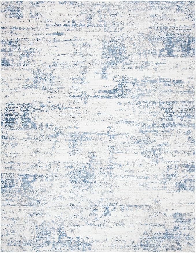 SAFAVIEH Amelia Collection Area Rug - 9' x 12', Ivory & Blue, Modern Abstract Design, Non-Shedding & Easy Care, Ideal for High Traffic Areas in Living Room, Bedroom (ALA700A)