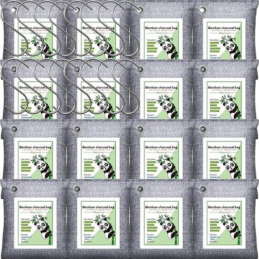 Activated Charcoal Odor Absorber for Strong Odor, Basement, Cars, Closets, Shoes, Smoke. 16 Pack Bamboo Charcoal Air Purifying Bags Deodorizer Odor Eliminator for Home
