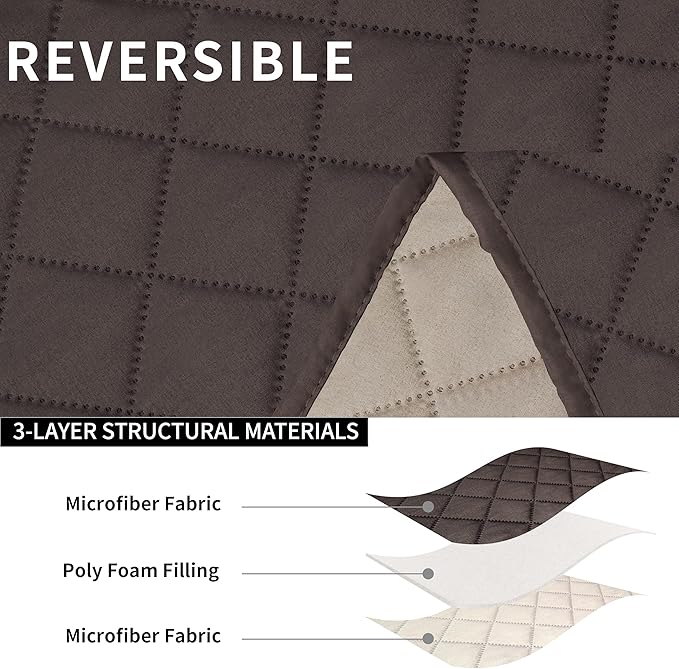 Easy-Going Oversized Loveseat Recliner Cover, Reversible Couch Cover for Double Recliner, Split Sofa Cover for Each Seat with Elastic Straps for Dogs, Pets(Oversized 2 Seater, Chocolate/Beige)