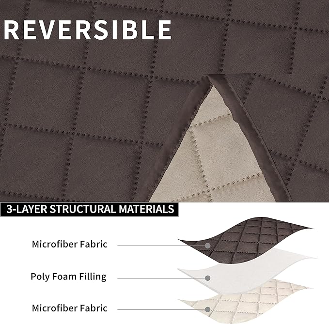 Easy-Going Recliner Sofa Cover, Reversible Couch Cover for 3 Seat Recliner, Split Sofa Cover for Each Seat, Furniture Protector with Elastic Straps for Dogs, Pets(3 Seater, Chocolate/Beige)