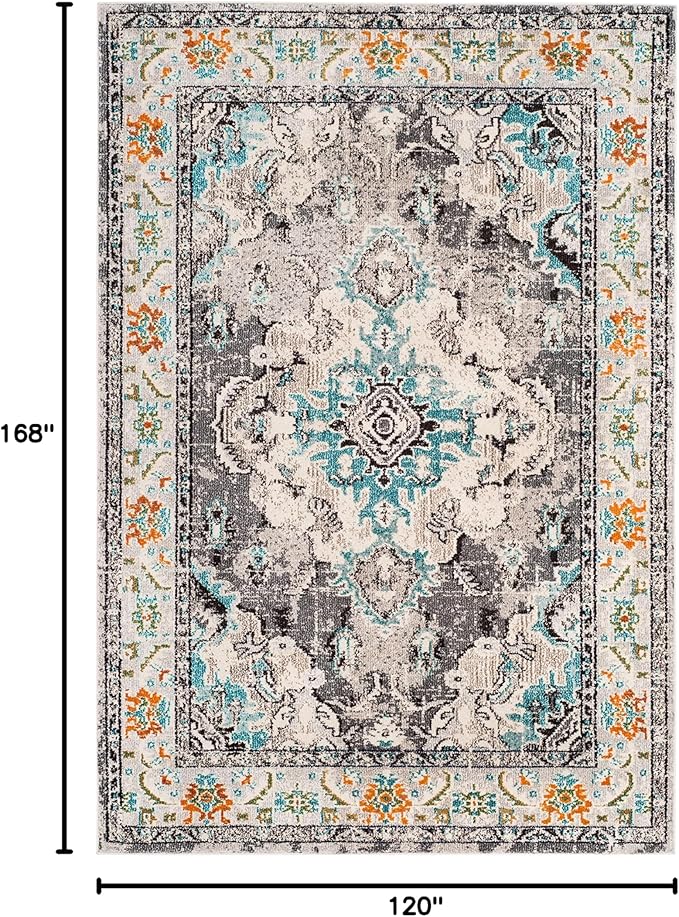 SAFAVIEH Monaco Collection Area Rug - 10' x 14', Grey & Light Blue, Non-Shedding & Easy to Clean, Distressed Medallion Design, Ideal for Living Room, Bedroom, Dining Space (MNC243G)