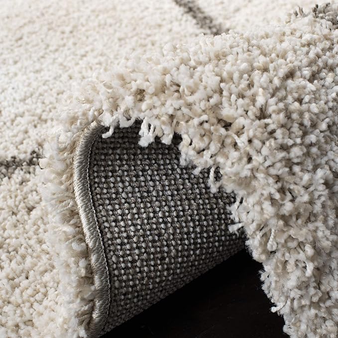 SAFAVIEH Hudson Shag Collection Accent Rug - 3' x 5', Ivory & Grey, Modern Trellis Design, Non-Shedding & Easy Care, 2-inch Thick Ideal for High Traffic Areas in Foyer, Living Room, Bedroom (SGH281A)