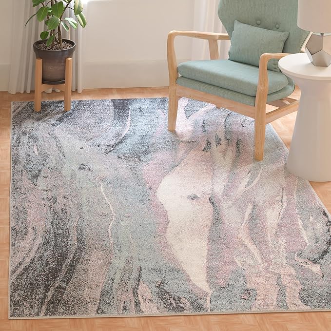 SAFAVIEH Glacier Collection 4' x 6' Pink / Blue GLA126U Modern Abstract Non-Shedding Living Room Bedroom Accent Rug