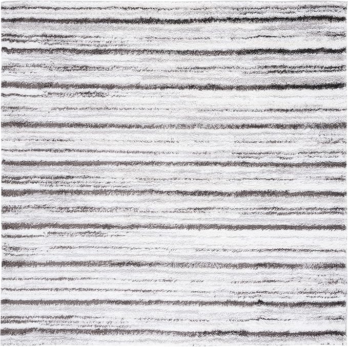 SAFAVIEH Berber Shag Collection Area Rug - 7' Square, Grey & Dark Grey, Stripe Design, Non-Shedding & Easy Care, 1.25-inch Thick Ideal for High Traffic Areas in Living Room, Bedroom (BER565F)