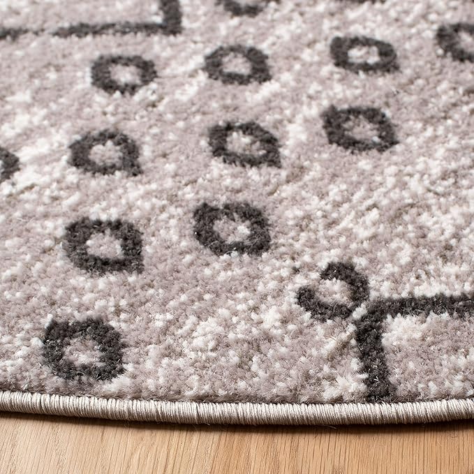 SAFAVIEH Amsterdam Collection 3' Round Light Grey / Brown AMS108F Moroccan Boho Non-Shedding Dining Room Entryway Foyer Living Room Bedroom Area Rug