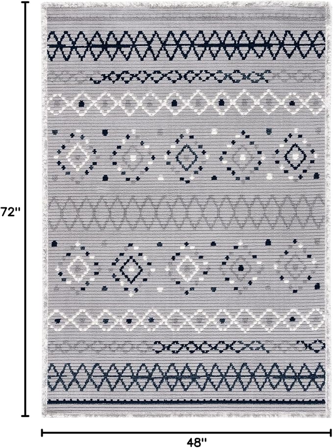 SAFAVIEH Marrakech Collection Accent Rug - 4' x 6', Grey & Navy, Moroccan Boho Tribal Rustic Design, Non-Shedding & Easy Care, Ideal for High Traffic Areas in Entryway, Living Room, Bedroom (MRK612F)