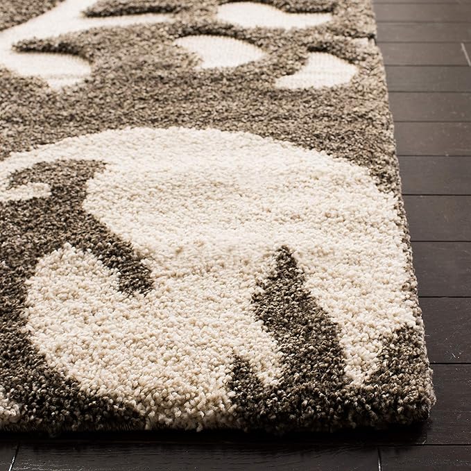 SAFAVIEH Florida Shag Collection Area Rug - 5'3" x 7'6", Smoke & Beige, Floral Design, Non-Shedding & Easy Care, 1.2-inch Thick Ideal for High Traffic Areas in Living Room, Bedroom (SG458-7913)