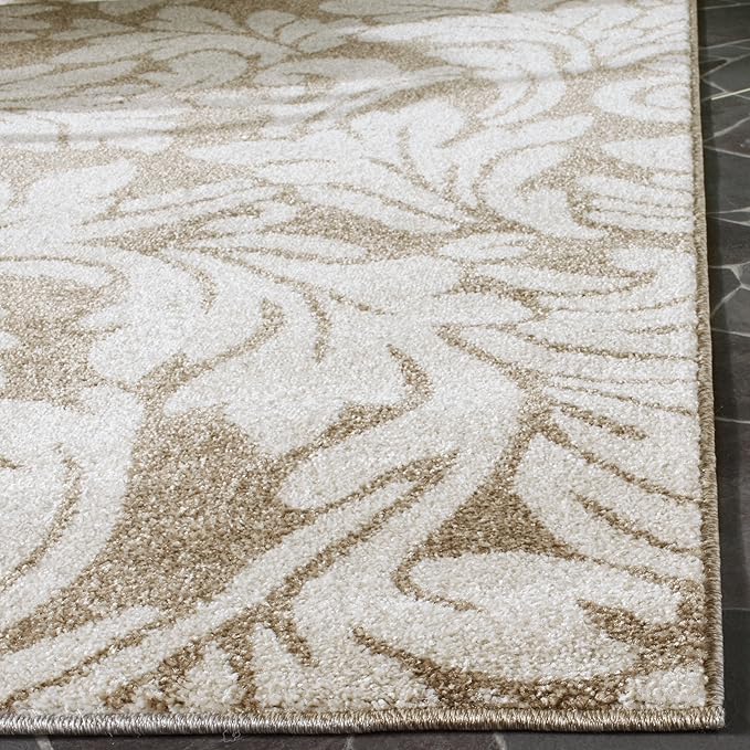 SAFAVIEH Amherst Collection Area Rug - 5' Square, Wheat & Beige, Floral Design, Non-Shedding & Easy Care, Ideal for High Traffic Areas in Living Room, Bedroom (AMT425S)