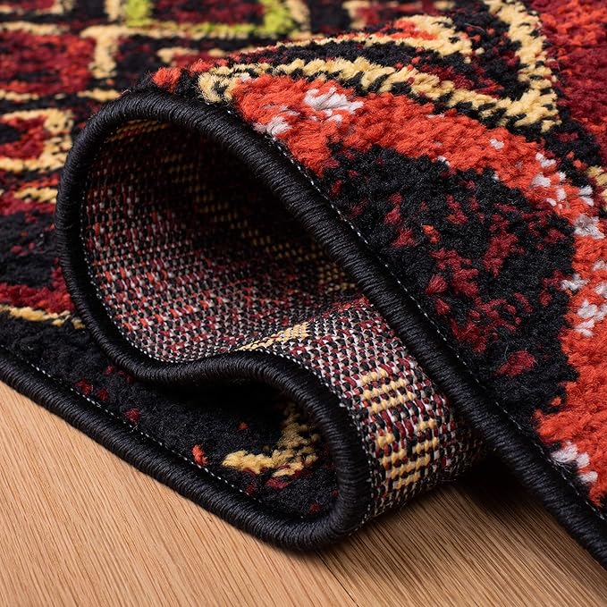 SAFAVIEH Amsterdam Collection Area Rug - 5'1" x 7'6", Black & Multi, Moroccan Boho Design, Non-Shedding & Easy Care, Ideal for High Traffic Areas in Living Room, Bedroom (AMS108P)