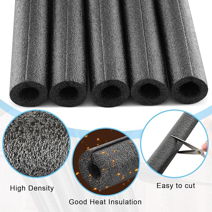 Amylove 12 Pcs 1 Feet Foam Pipe Insulation Foam Tube Insulating Water Pipe Pool Swim Noodles Pre Slit Heat Preservation Pipes Covers for Tubing Outdoor Winter Freeze Protection(Black, 3/4 Inch)