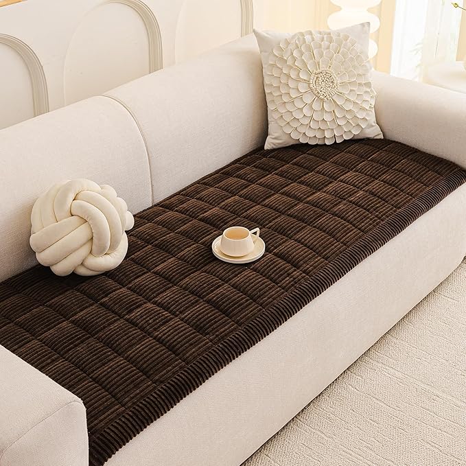 MEETSKY Couch Cover for Dog Washable, Sofa Covers for 2 Cushion Couch Non-Slip Loveseat Sofa Protector Pet Friendly Dog Mats for Couches Soft Furniture Covers, 27.6" x 59", Chocolate