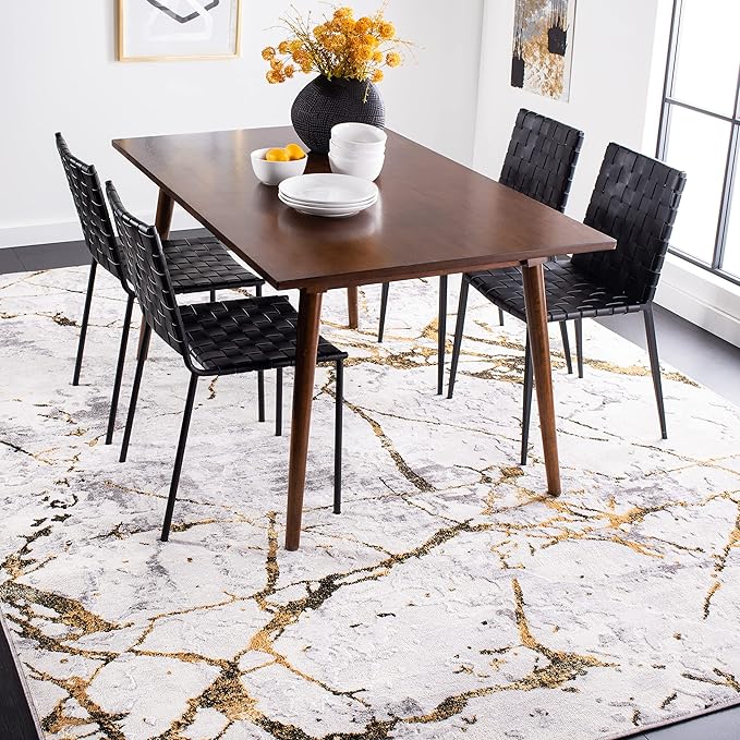 SAFAVIEH Amelia Collection Area Rug - 10' x 14', Grey & Gold, Modern Abstract Design, Non-Shedding & Easy Care, Ideal for High Traffic Areas in Living Room, Bedroom (ALA293G)