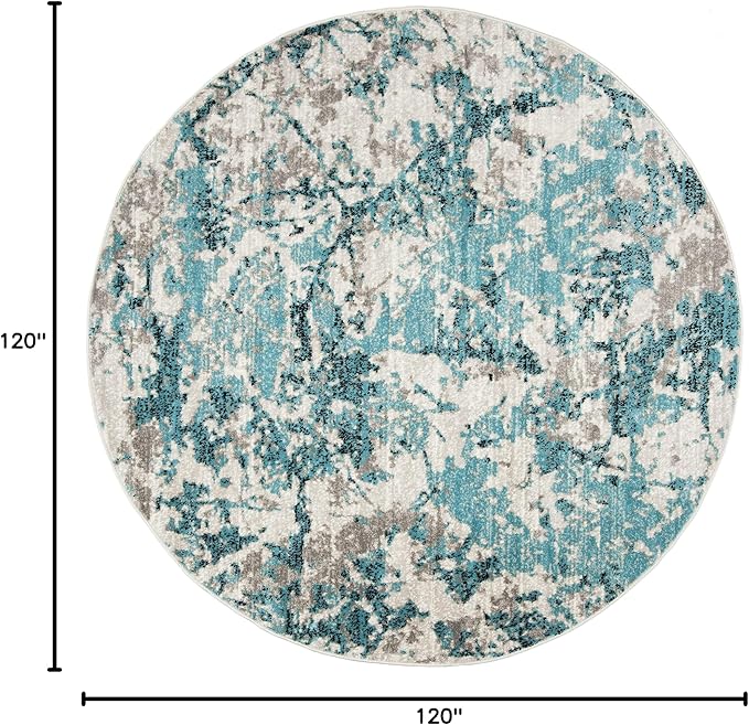 SAFAVIEH Skyler Collection Area Rug - 10' Round, Blue & Ivory, Modern Abstract Design, Non-Shedding & Easy Care, Ideal for High Traffic Areas in Living Room, Bedroom (SKY186M)