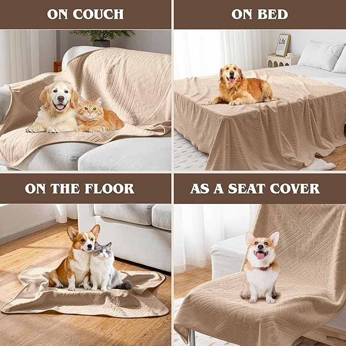 Waterproof Recliner Chair Cover - Washable Double-Sided Velvet and Pattern Reversible Cover for Couch, Sofa Protection for Dogs,30x40in/Khaki
