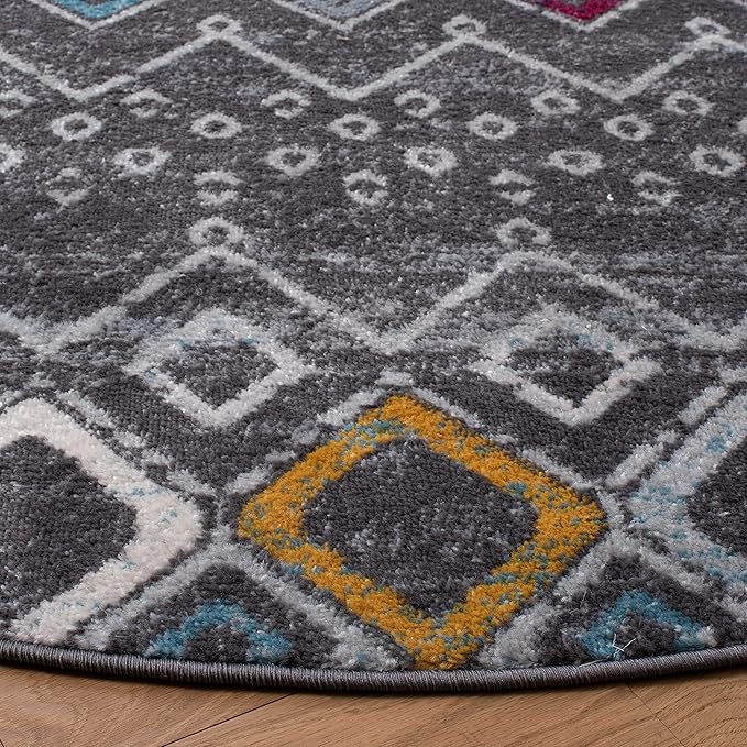 SAFAVIEH Amsterdam Collection 6'7" Round Dark Grey/Ivory AMS108H Moroccan Boho Non-Shedding Dining Room Entryway Foyer Living Room Bedroom Area Rug