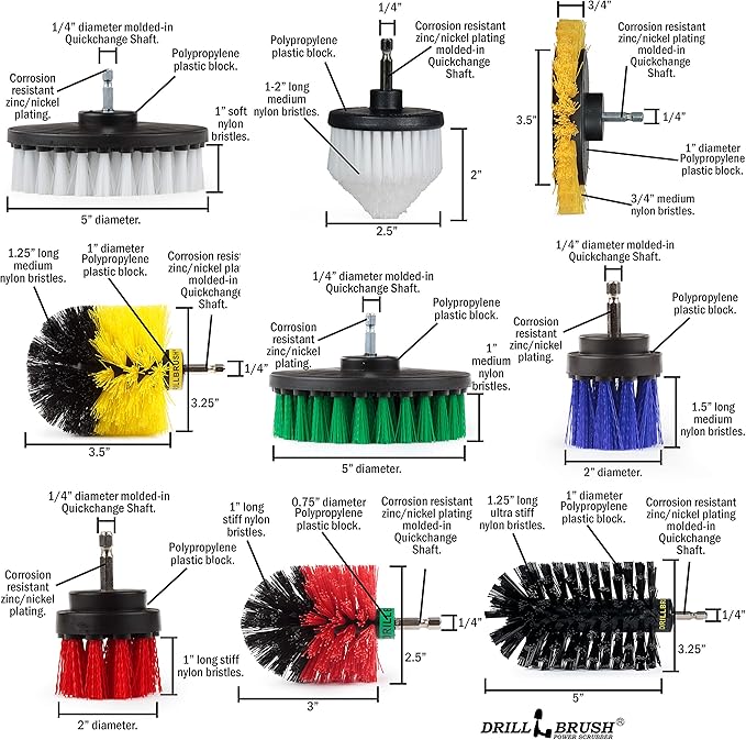 Drill Brush Power Scrubber by Useful Products - Carpet Cleaner - Car Cleaning Brush Kit - Grill Brush - Oven Cleaner - Shower Cleaner - Household Cleaning Tools - Drill Brush Set - Grill Scrub Brush