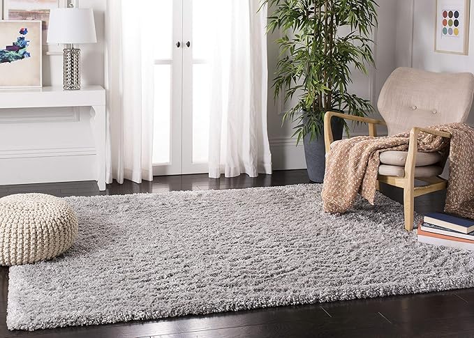 SAFAVIEH Fontana Shag Collection X-Large Area Rug - 11' x 15', Grey, Solid Design, Non-Shedding & Easy Care, 2-inch Thick Ideal for High Traffic Areas in Living Room, Bedroom (FNT800F)