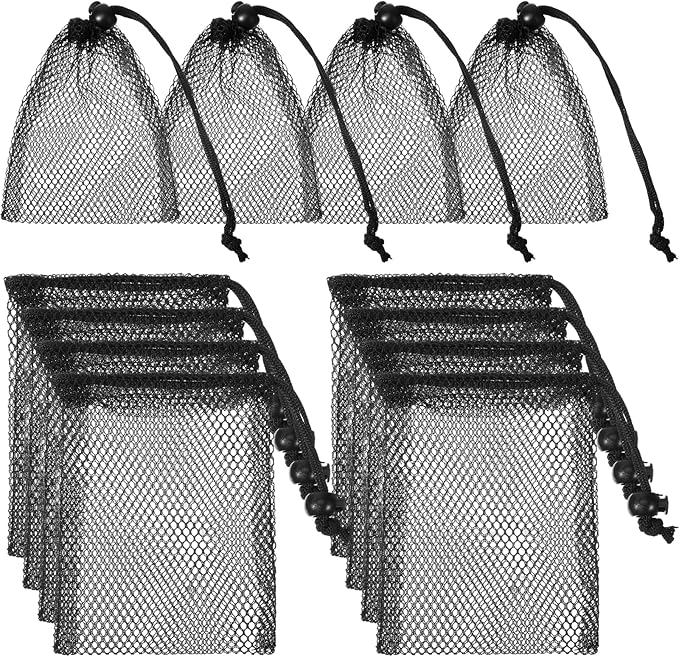 10pcs Small Mesh Bags Drawstring, Black Mesh Bags Drawstring, 4" X 5.7"Mini Nylon Net Bag with Cord Lock for Travel Laundry Stuff Organizing Storage Bag
