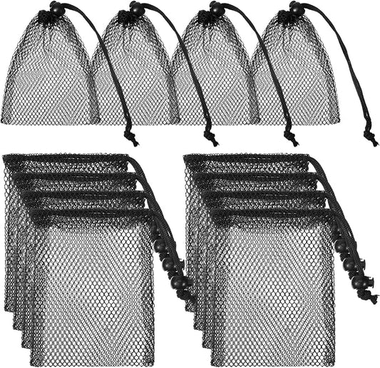 10pcs Small Mesh Bags Drawstring, Black Mesh Bags Drawstring, 4" X 5.7"Mini Nylon Net Bag with Cord Lock for Travel Laundry Stuff Organizing Storage Bag