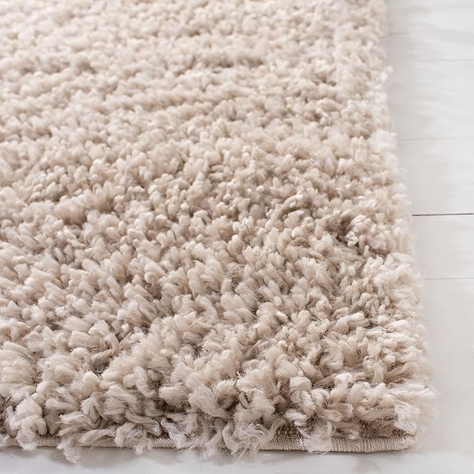 SAFAVIEH August Shag Collection Area Rug - 6'7" Square, Beige, Solid Design, Non-Shedding & Easy Care, 1.5-inch Thick Ideal for High Traffic Areas in Living Room, Bedroom (AUG200D)