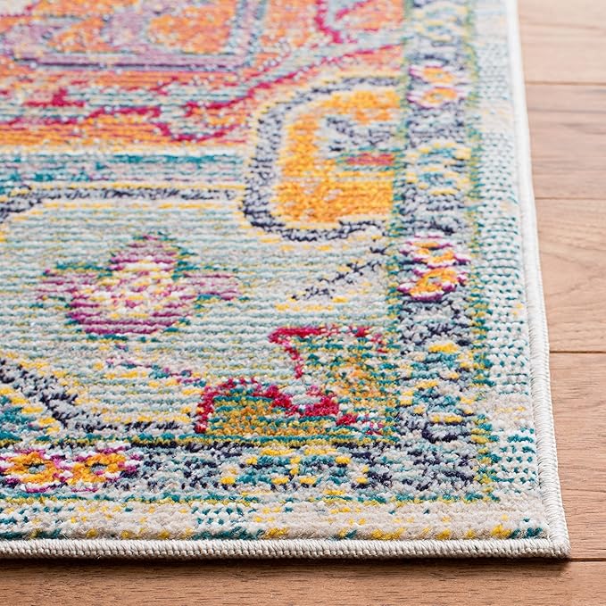 SAFAVIEH Crystal Collection Runner Rug - 2'2" x 19', Light Blue & Fuchsia, Medallion Distressed Design, Non-Shedding & Easy Care, Ideal for High Traffic Areas in Living Room, Bedroom (CRS501B)