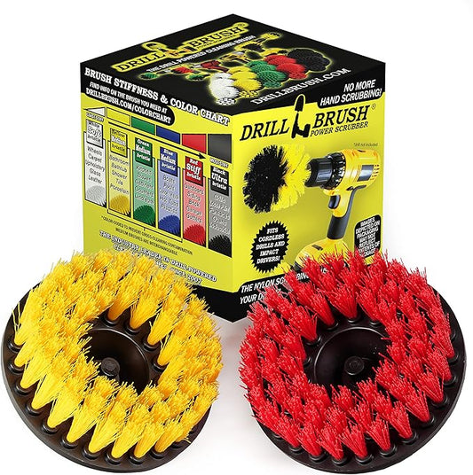 Bathroom Accessories - Bath Mat - Drill Brush Set - Power Scrubber Two Brush Kit - Floor Scrubber - Grout Cleaner - Pool Brushes - Hard Water Stains, Calcium, Mineral Deposits, Soap Scum, Rust Stains