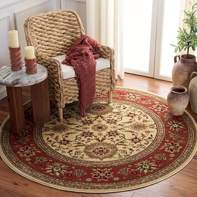 SAFAVIEH Lyndhurst Collection 6' Round Ivory / Rust LNH212R Traditional Oriental Non-Shedding Dining Room Entryway Foyer Living Room Bedroom Area Rug