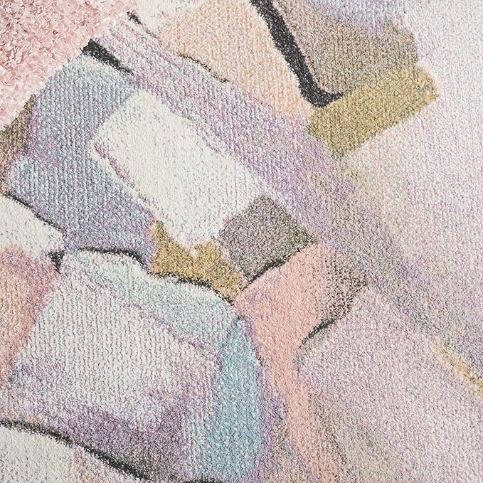 SAFAVIEH Porcello Collection Area Rug - 5'3" x 7'6", Blue & Pink, Modern Abstract Pattern, Non-Shedding & Easy Care, Ideal for Living Room, Foyer, Bedroom (PRL6937J-5)