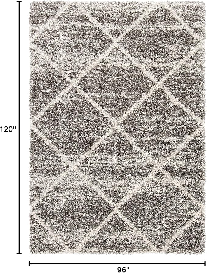 SAFAVIEH Hudson Shag Collection Area Rug - 8' x 10', Distressed Grey & Ivory, Trellis Design, Non-Shedding & Easy Care, 2-inch Thick Ideal for High Traffic Areas in Living Room, Bedroom (SGH281K)