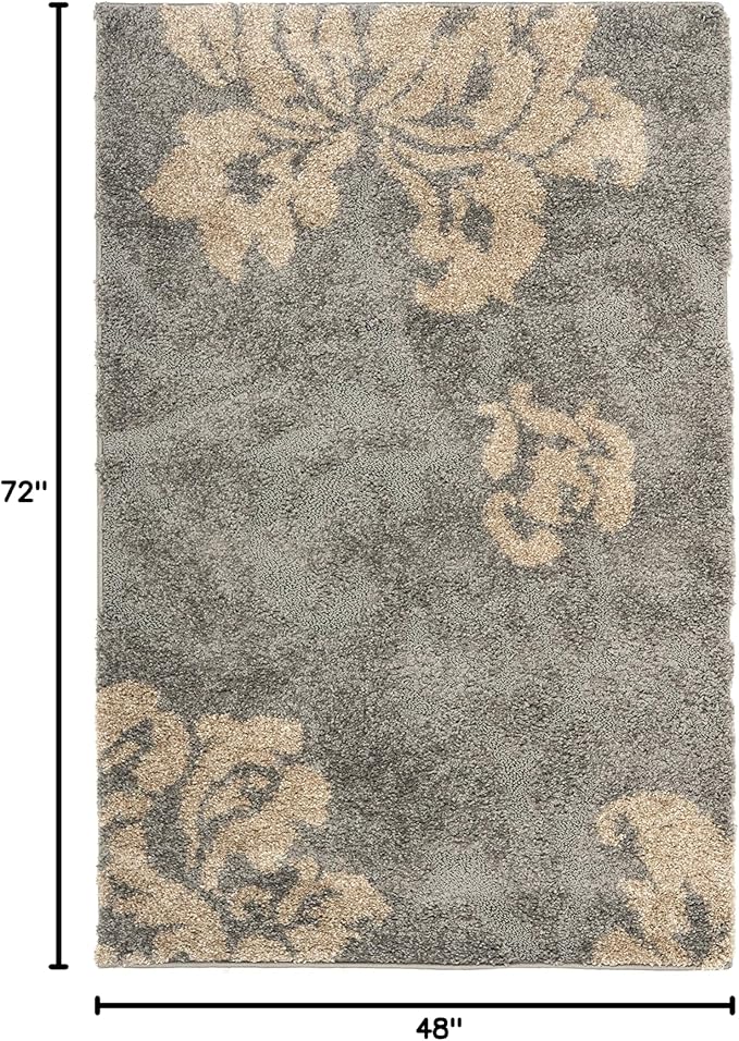 SAFAVIEH Florida Shag Collection Accent Rug - 4' x 6', Grey & Beige, Floral Design, Non-Shedding & Easy Care, 1.2-inch Thick Ideal for High Traffic Areas in Entryway, Living Room, Bedroom (SG458-8013)