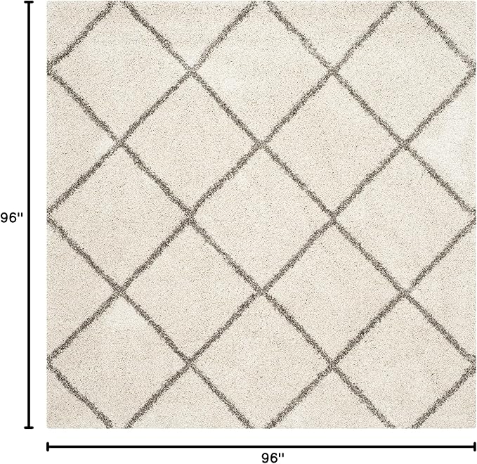 SAFAVIEH Hudson Shag Collection Area Rug - 8' Square, Ivory & Grey, Modern Trellis Design, Non-Shedding & Easy Care, 2-inch Thick Ideal for High Traffic Areas in Living Room, Bedroom (SGH281A)