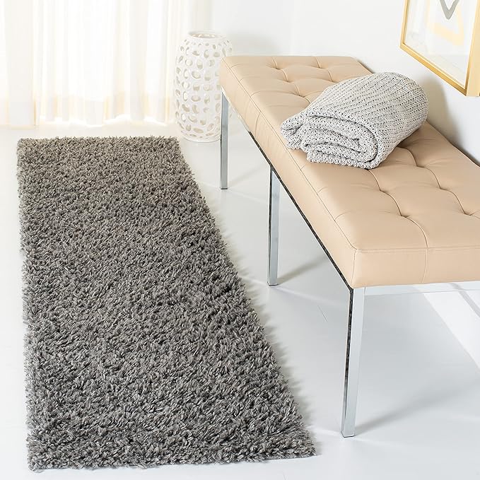 SAFAVIEH August Shag Collection Runner Rug - 2' x 7', Grey, Solid Design, Non-Shedding & Easy Care, 1.5-inch Thick Ideal for High Traffic Areas in Living Room, Bedroom (AUG200F)