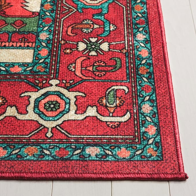 SAFAVIEH Washable Rug Orlando Collection - 7' Square, Red & Beige, Non-Shedding & Easy to Clean, Ideal for Living Room, Bedroom, Dining Space (ORL758Q)
