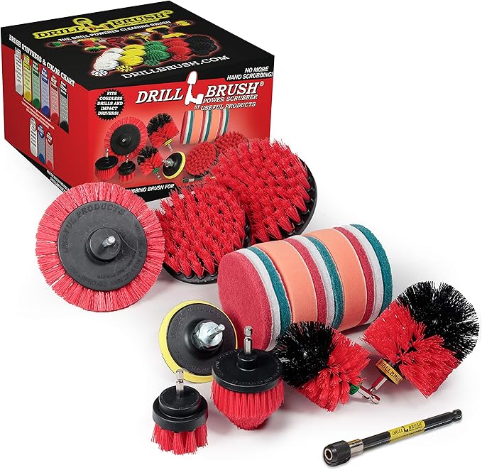 Drill Brush Power Scrubber by Useful Products - Stainless Steel Cleaner - Wood & Concrete Cleaner - Floor & Deck Scrub Brush Set