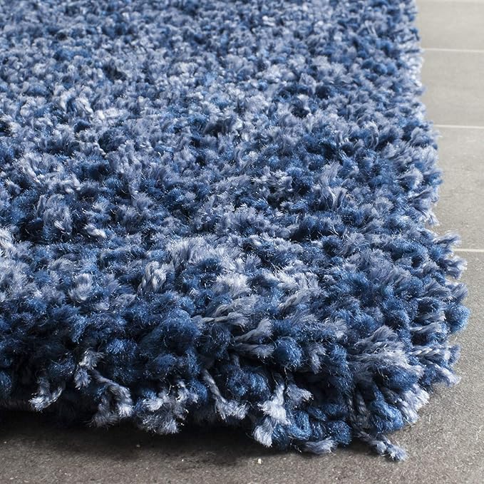 SAFAVIEH Santa Monica Shag Collection 6'7" x 9'6" Navy SGN725 Solid Non-Shedding Living Room Bedroom Dining Room Entryway Plush 2-inch Thick Area Rug