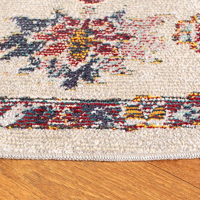 SAFAVIEH Crystal Collection Area Rug - 7' Round, Light Blue & Burgundy, Medallion Distressed Design, Non-Shedding & Easy Care, Ideal for High Traffic Areas in Living Room, Bedroom (CRS501F)