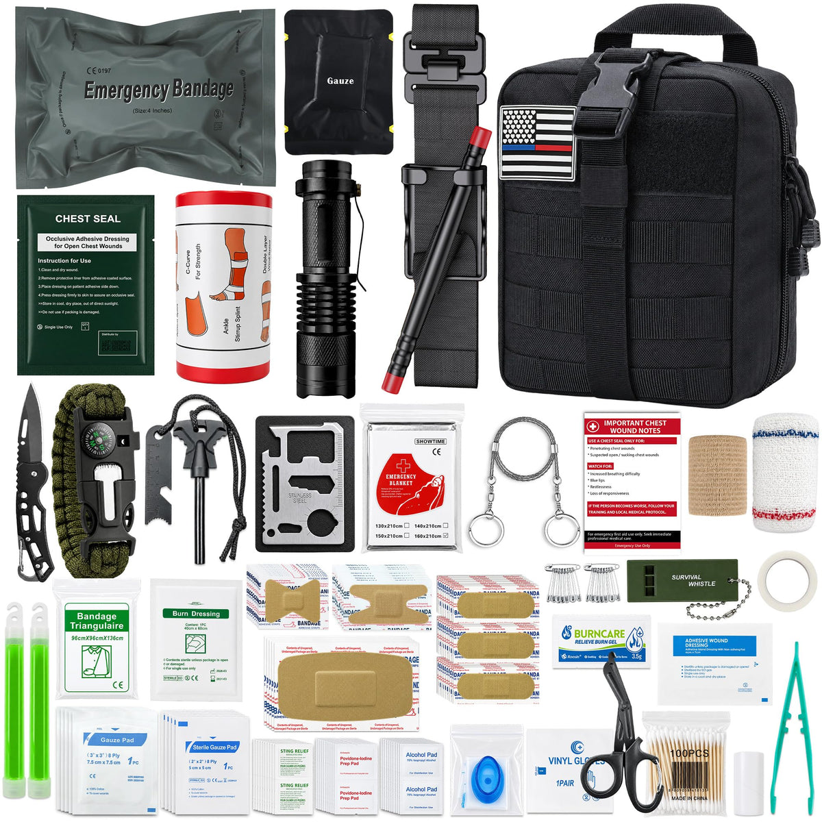 246 Piece First Aid Kit with Tourniquet and MOLLE Pouch - Image 1