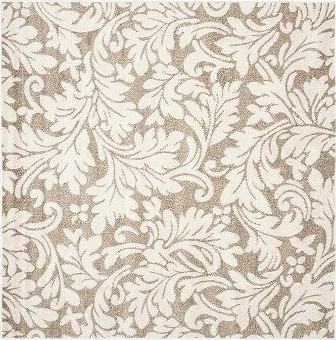 SAFAVIEH Amherst Collection Area Rug - 9' Square, Wheat & Beige, Floral Design, Non-Shedding & Easy Care, Ideal for High Traffic Areas in Living Room, Bedroom (AMT425S)