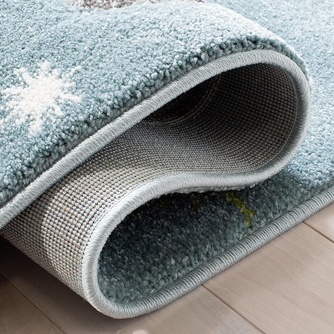 SAFAVIEH Carousel Kids Collection Accent Rug - 4' x 6', Teal & Ivory, Non-Shedding & Easy Care, Ideal for High Traffic Areas for Boys & Girls in Playroom, Nursery, Bedroom (CRK103J)