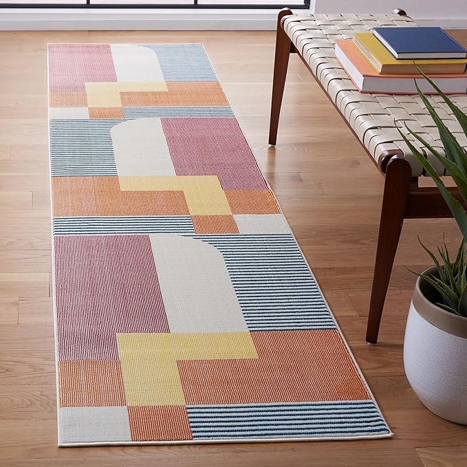 SAFAVIEH Orwell Collection Runner Rug - 2'2" x 9', Rust & Yellow, Mid-Century Modern Abstract Design, Non-Shedding & Easy Care, Ideal for High Traffic Areas in Living Room, Bedroom (ORW368P)