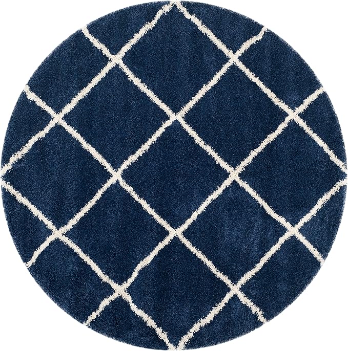 SAFAVIEH Hudson Shag Collection Area Rug - 11' Round, Navy & Ivory, Modern Trellis Design, Non-Shedding & Easy Care, 2-inch Thick Ideal for High Traffic Areas in Living Room, Bedroom (SGH281C)
