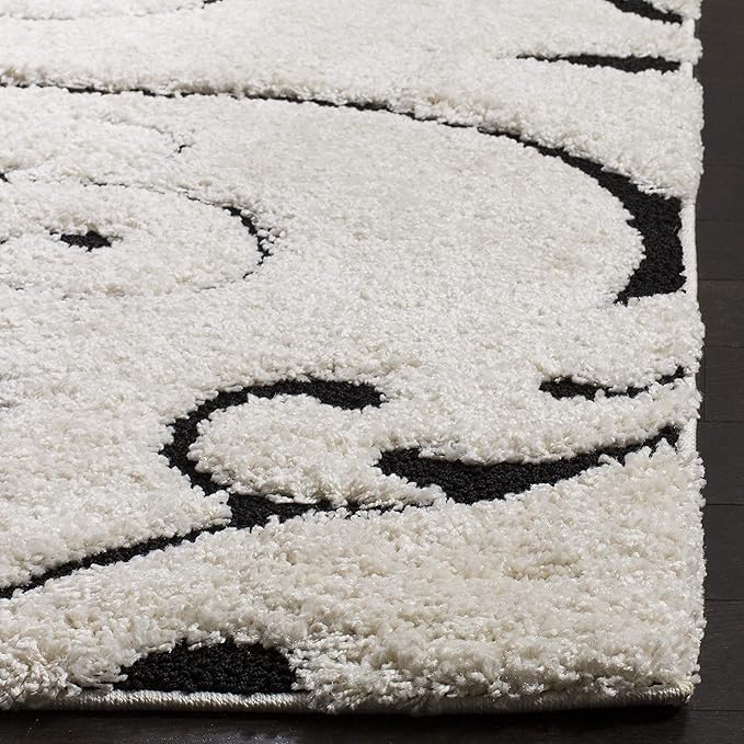 SAFAVIEH Florida Shag Collection Accent Rug - 3'3" x 5'3", Ivory & Black, Scroll Design, Non-Shedding & Easy Care, High-Low Plush Pile, Ideal for Living Room, Bedroom, Dining Space (SG455-1290)